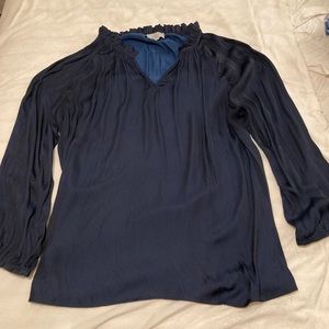 LOFT Deep Navy Long Sleeve Blouse
